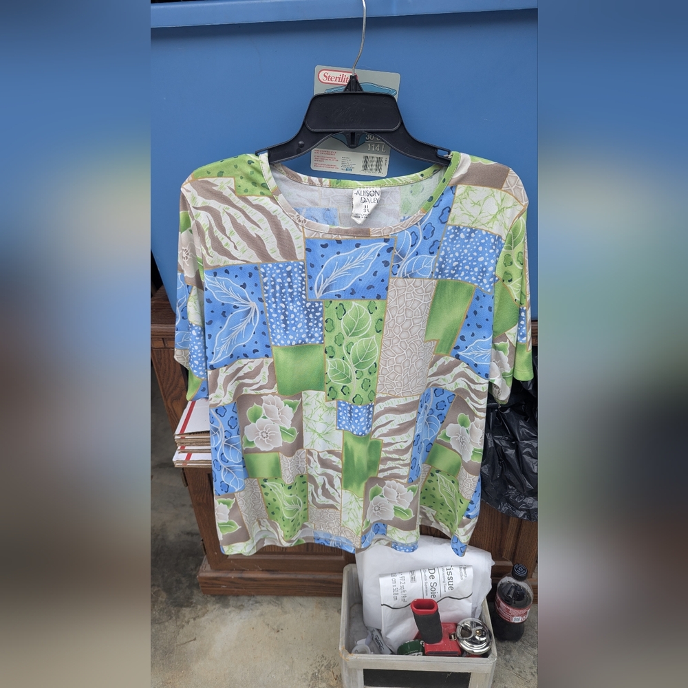 Allison Daley Green and Blue Patterned Top
